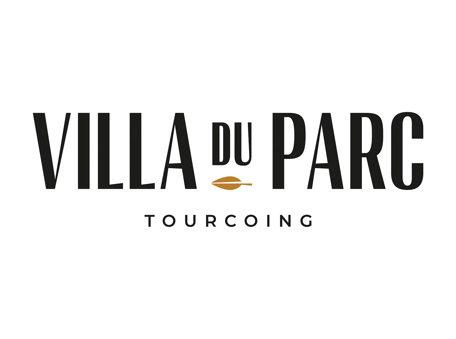 Logo Villa du Parc Tourcoing en lettres noires avec une feuille dorée, pour le groupe Equilis