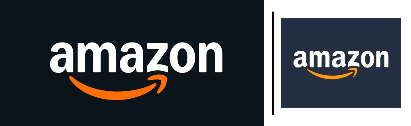 Nouveau logo Amazon au sourire orange agrandi et ancien logo, côte à côte