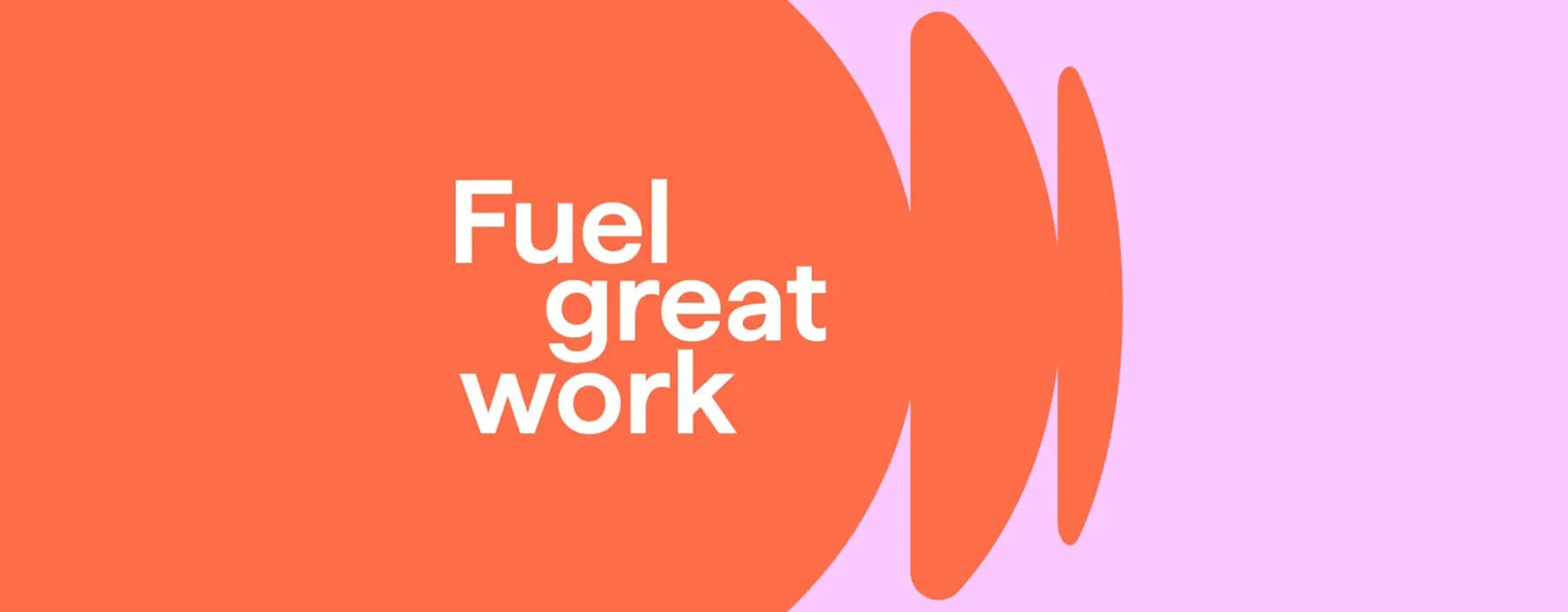 Visuel Shutterstock avec le slogan Fuel great work en blanc sur formes orange et fond rose