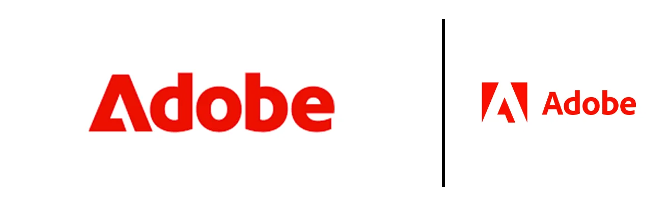 Nouveau logo Adobe rouge et ancien logo avec son symbole A, côte à côte