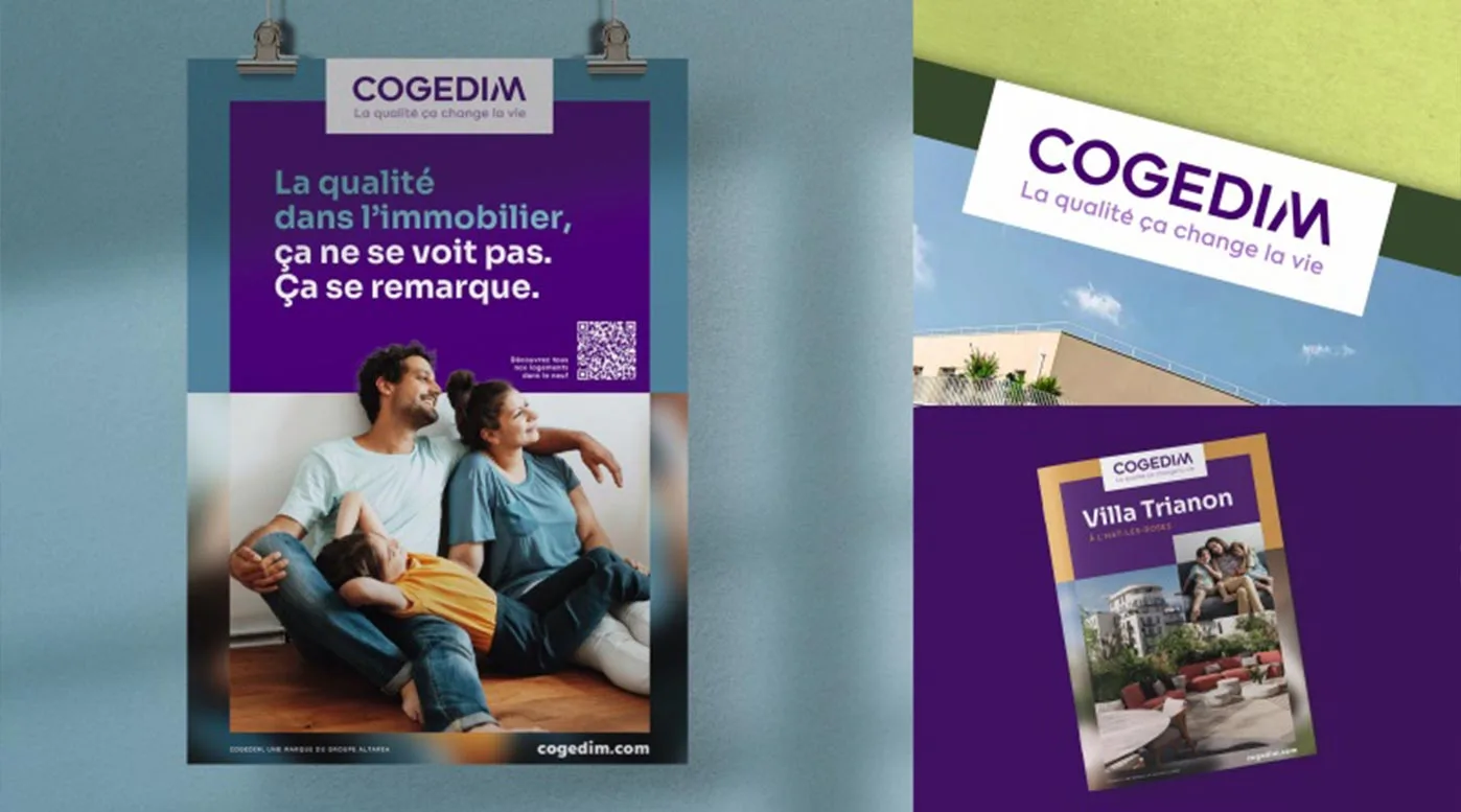 Affiche et brochures Cogedim avec la signature La qualité ça change la vie