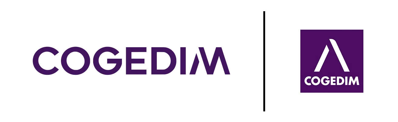Nouveau logo Cogedim violet à côté de l'ancien logo carré