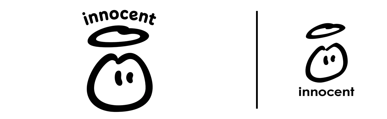 Nouveau logo Innocent avec son personnage à auréole redessiné à côté de l'ancien