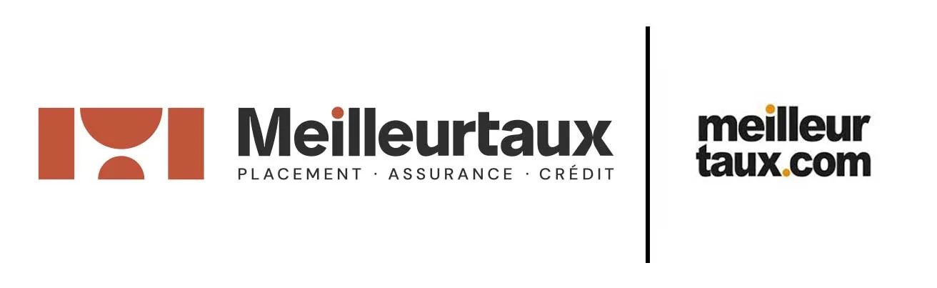 Nouveau logo Meilleurtaux orange avec la mention Placement, Assurance, Crédit à côté de l'ancien