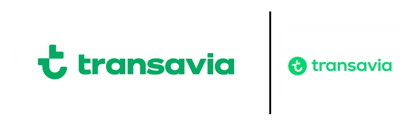 Nouveau logo Transavia vert avec son t stylisé à côté de l'ancien logo