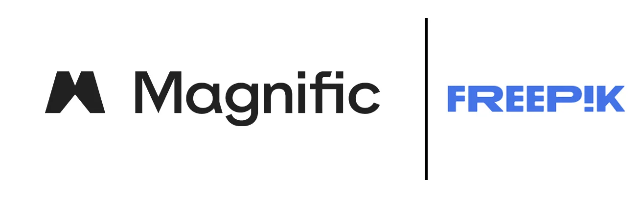 Nouveau logo Magnific à côté de l'ancien logo bleu Freepik